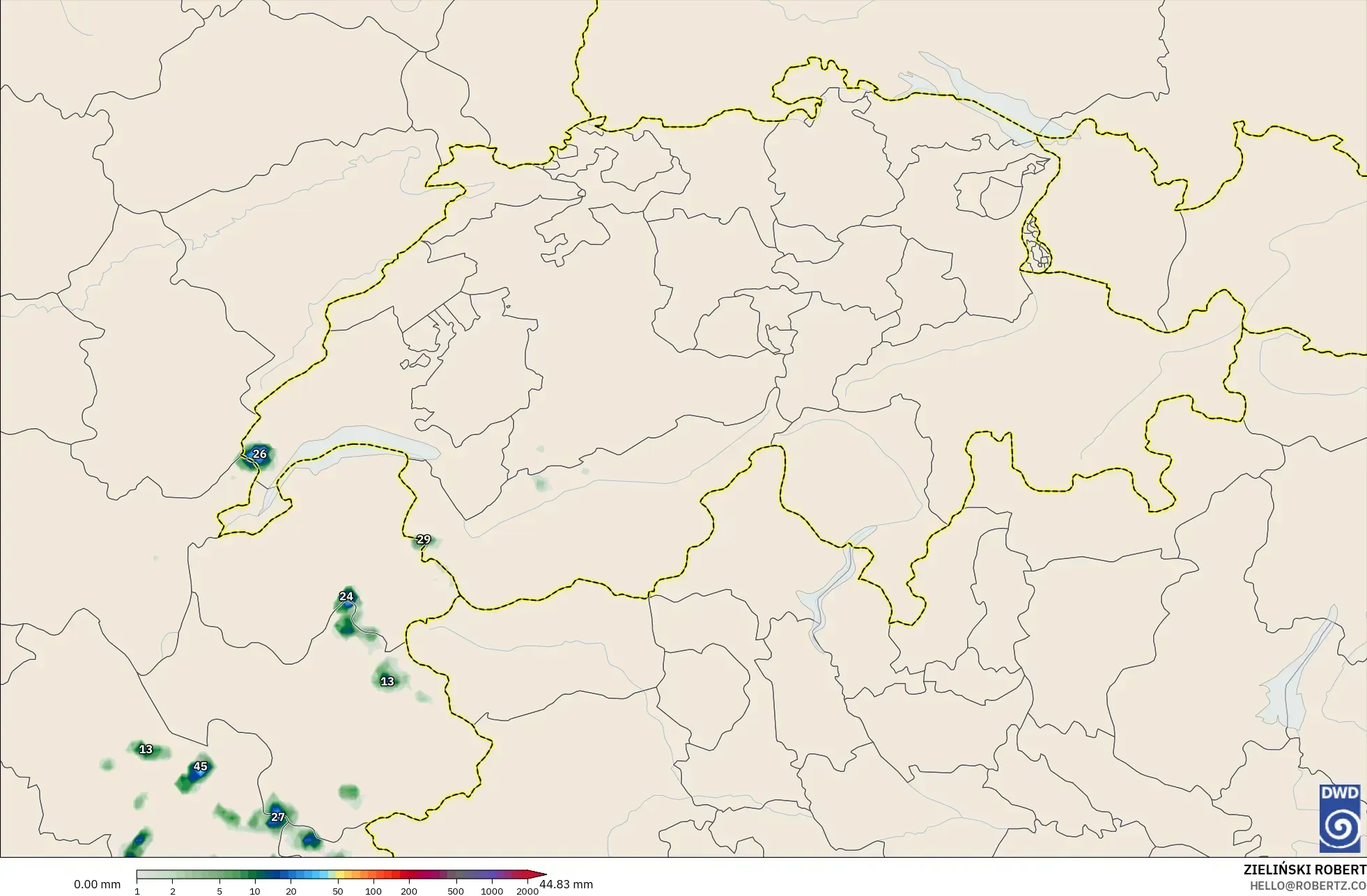 ICON Almanya 2 km model - İsviçre, Yağış Birikimi