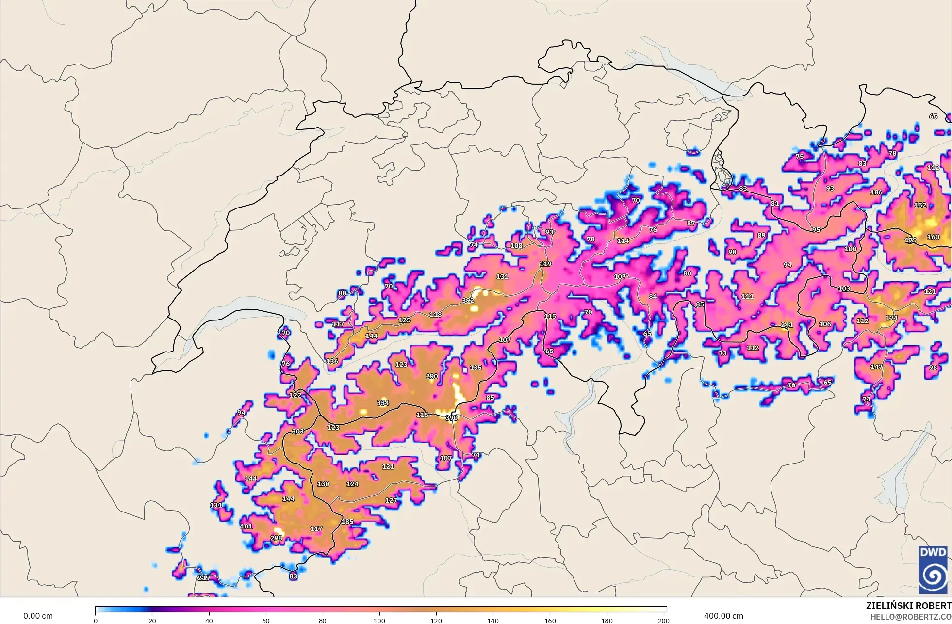 ICON Almanya 2 km model - İsviçre, Kar Kalınlığı