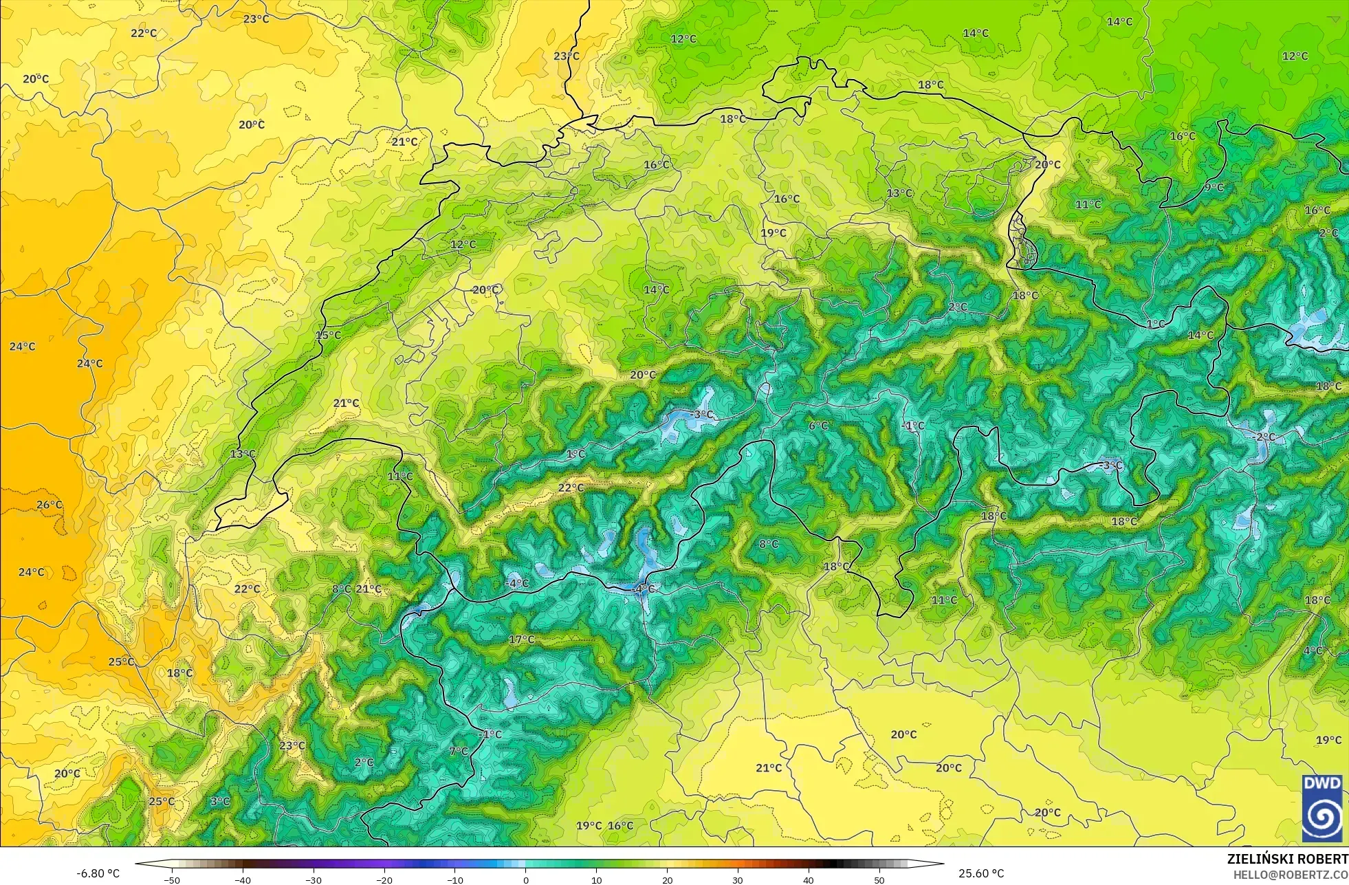 ICON Almanya 2 km model - İsviçre, 2 m Sıcaklık