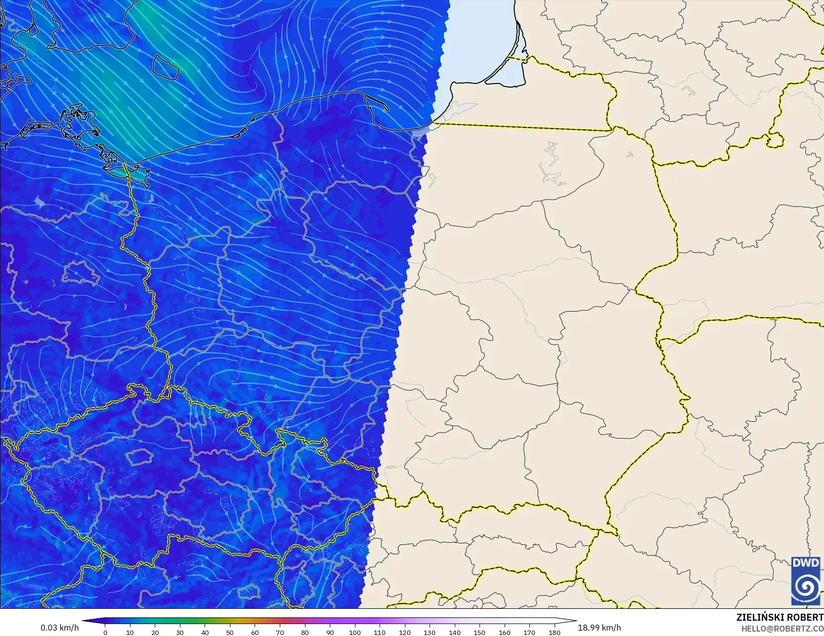 ICON Almanya 2 km model - Polonya, 10 m Rüzgâr