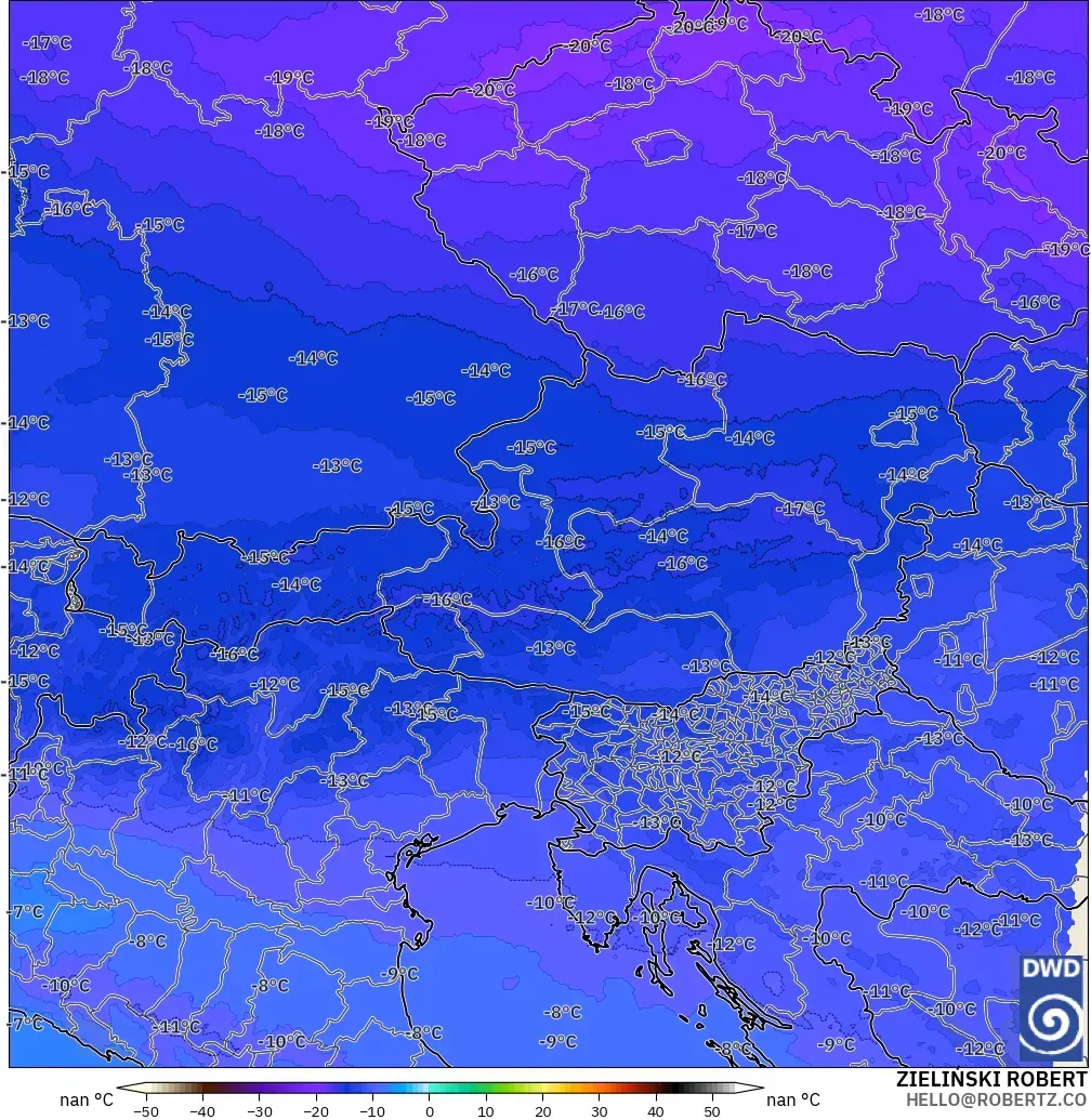 ICON Almanya 2 km model - Avusturya, 500 hPa Sıcaklık