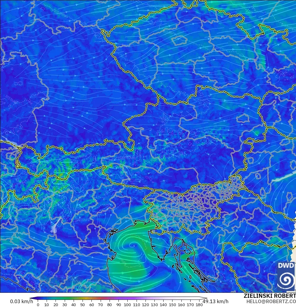 ICON Almanya 2 km model - Avusturya, 10 m Rüzgâr