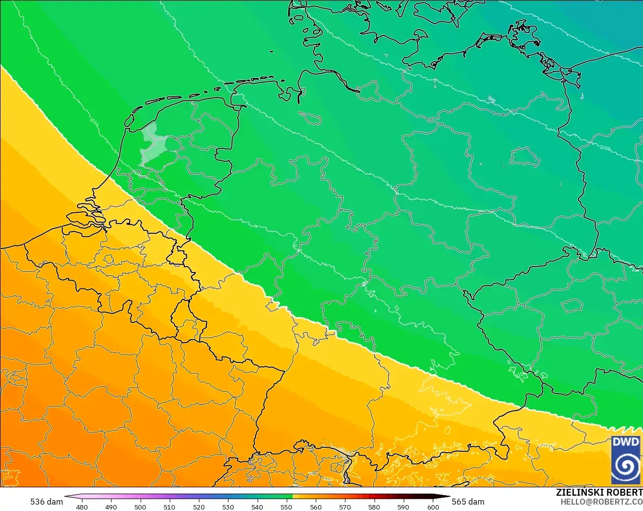 ICON Almanya 2 km model - Almanya, 500 hPa’da jeopotansiyel yükseklik