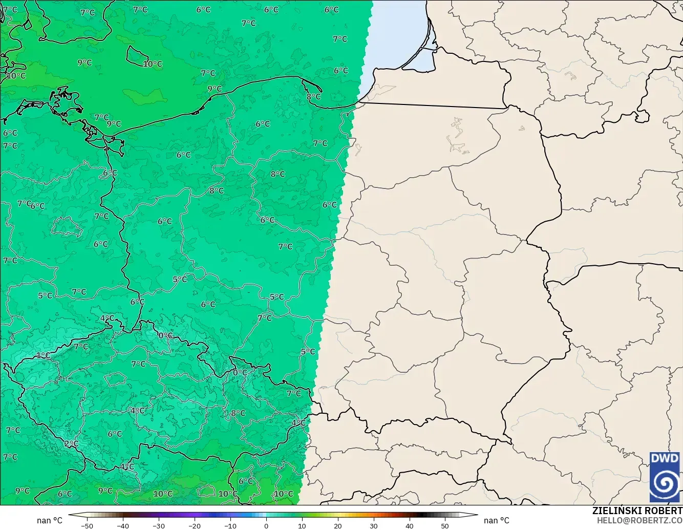 ICON Almanya 2 km model - Polonya, 850 hPa Sıcaklık