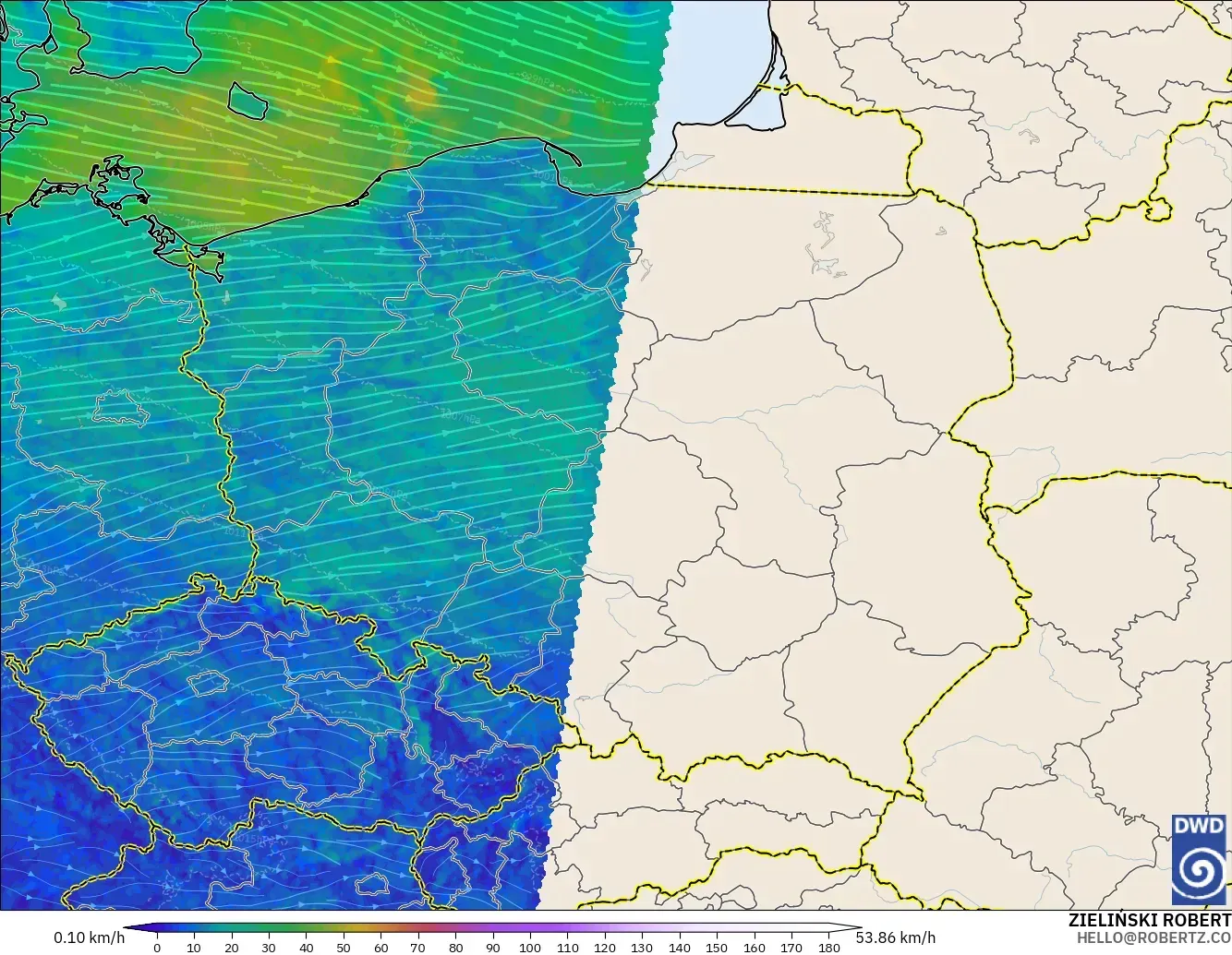 ICON Almanya 2 km model - Polonya, 10 m Rüzgâr