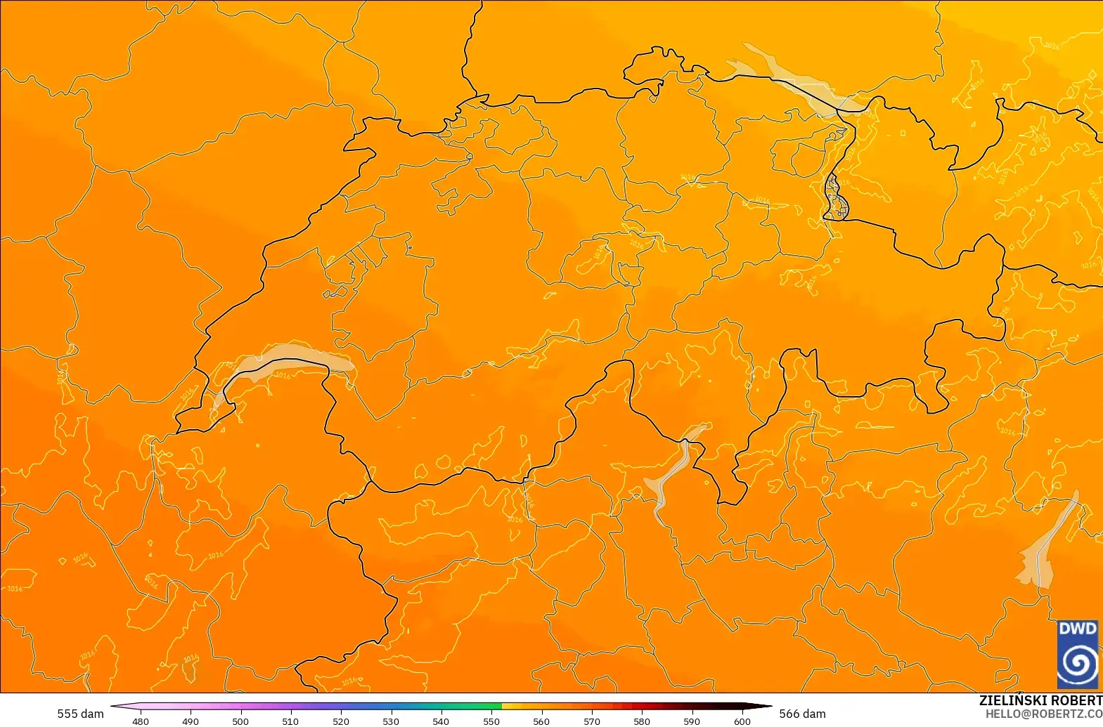 ICON Almanya 2 km model - İsviçre, 500 hPa’da jeopotansiyel yükseklik