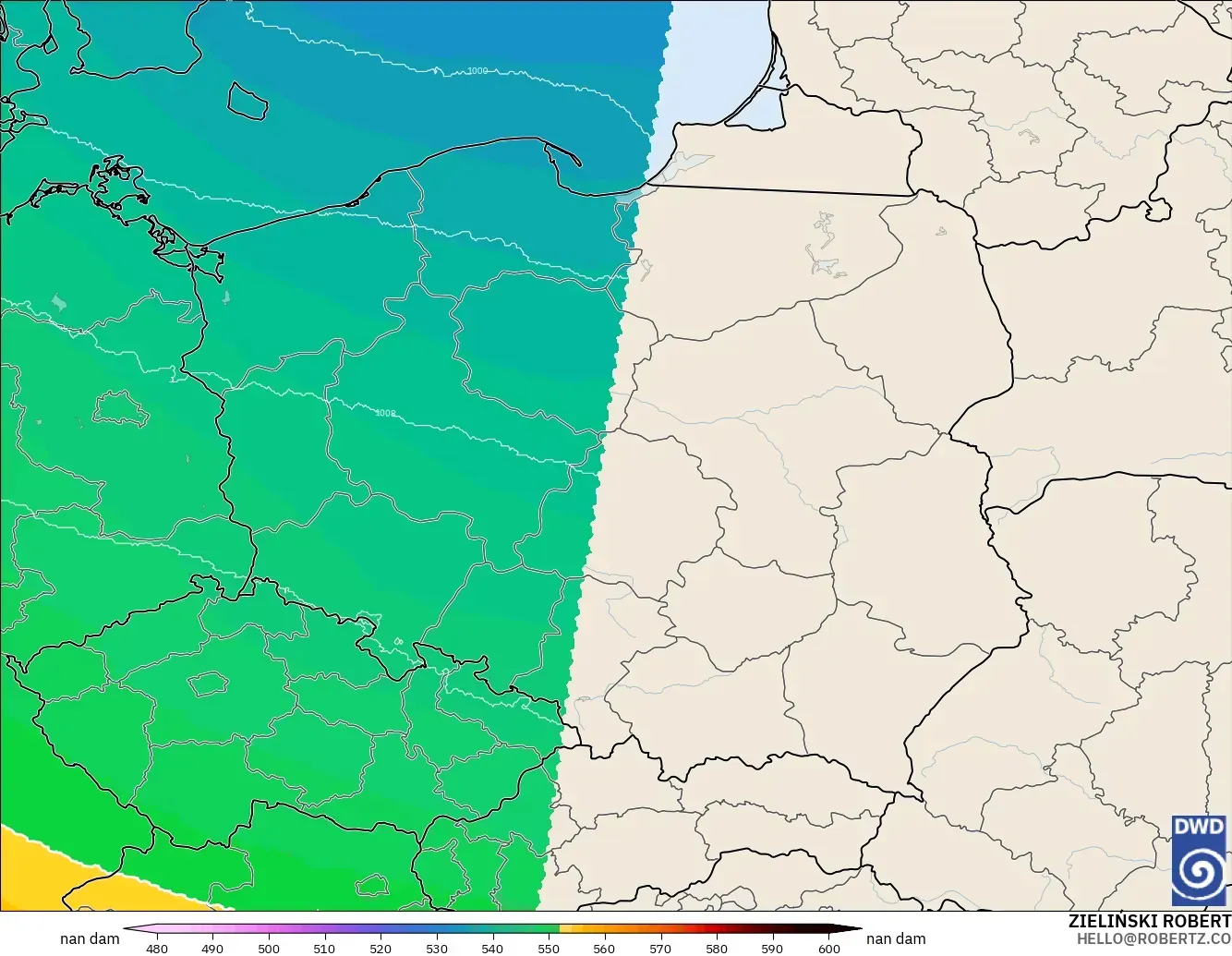 ICON Almanya 2 km model - Polonya, 500 hPa’da jeopotansiyel yükseklik