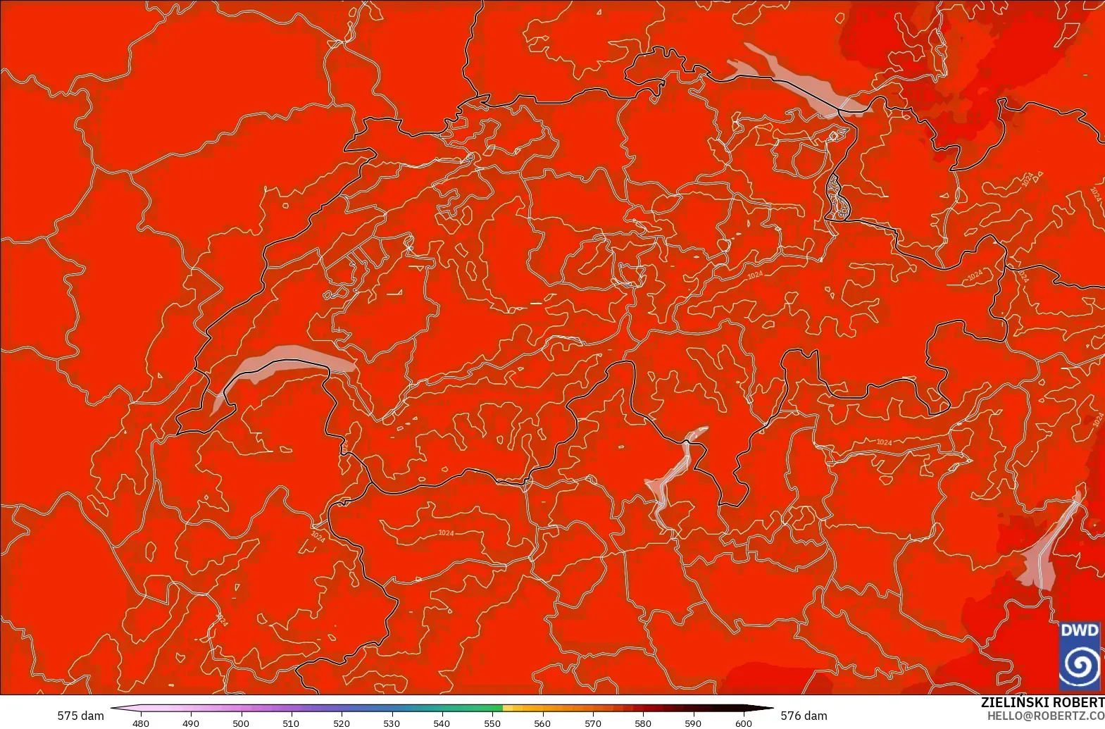 ICON Almanya 2 km model - İsviçre, 500 hPa’da jeopotansiyel yükseklik