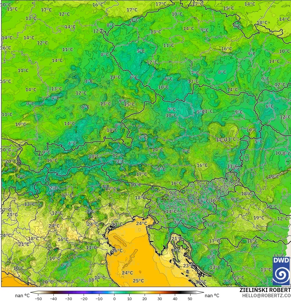 ICON Almanya 2 km model - Avusturya, 2 m Çiy Noktası