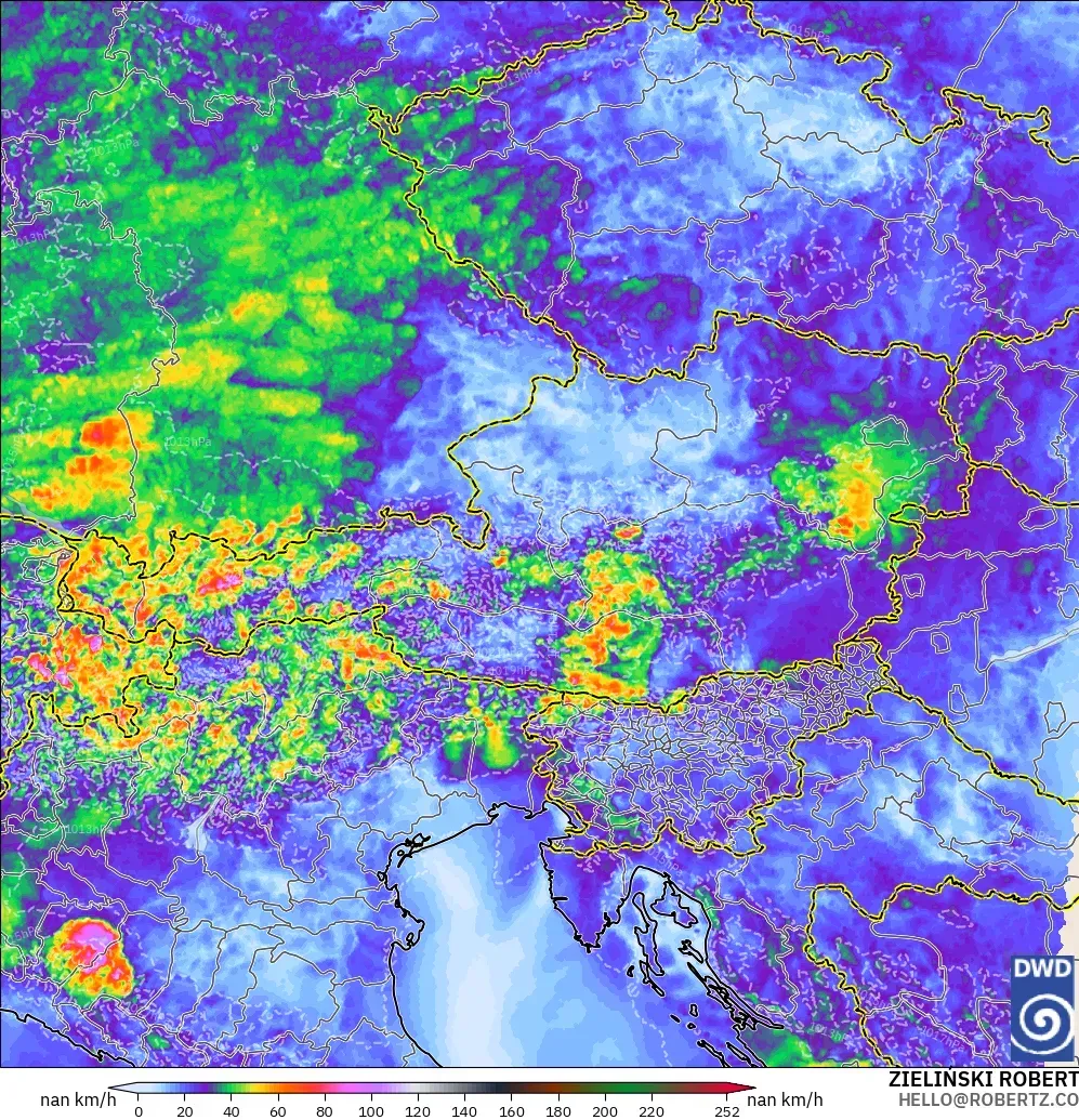ICON Almanya 2 km model - Avusturya, En Yüksek Rüzgâr