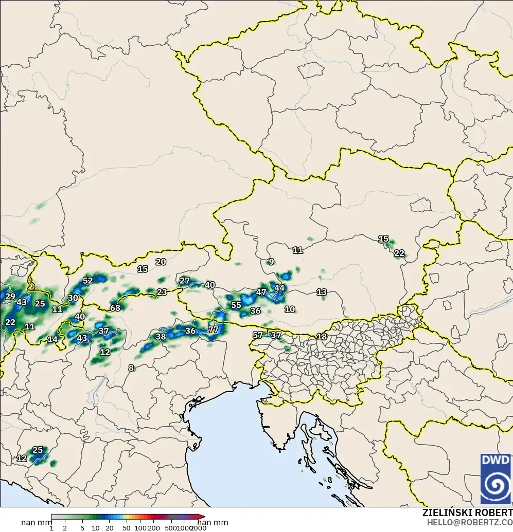 ICON Almanya 2 km model - Avusturya, Yağış Birikimi