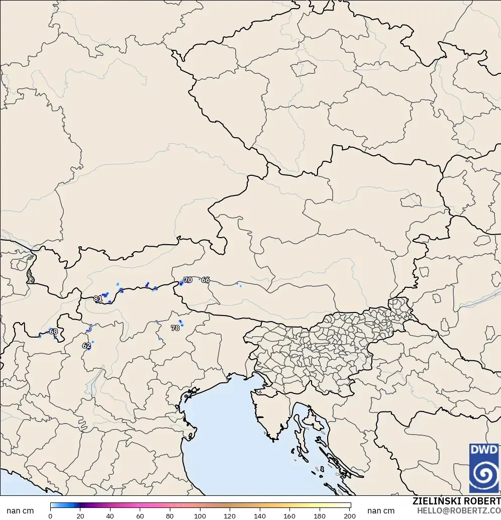 ICON Almanya 2 km model - Avusturya, Kar Kalınlığı