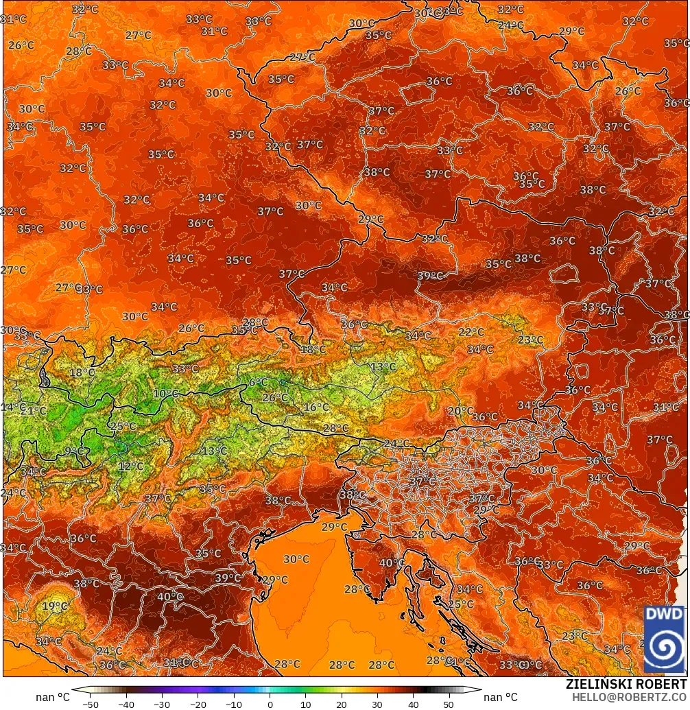 ICON Almanya 2 km model - Avusturya, 2 m Sıcaklık