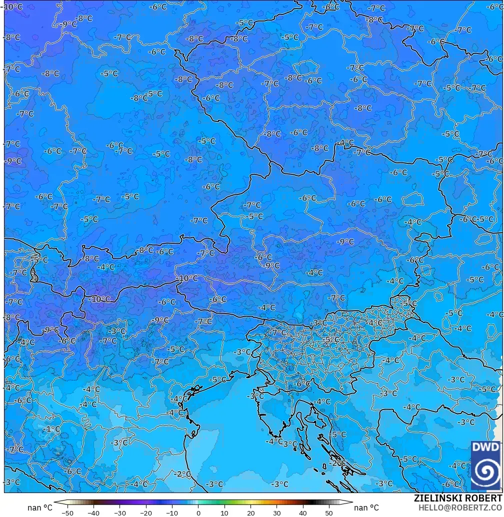 ICON Almanya 2 km model - Avusturya, 500 hPa Sıcaklık