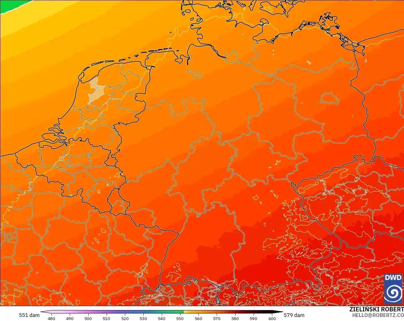 ICON Almanya 2 km model - Almanya, 500 hPa’da jeopotansiyel yükseklik