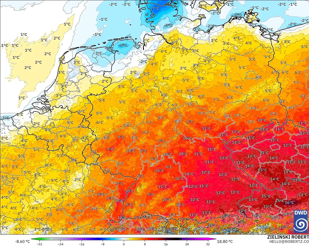ICON Almanya 2 km model - Almanya, 2 m Sıcaklık Anomalisi