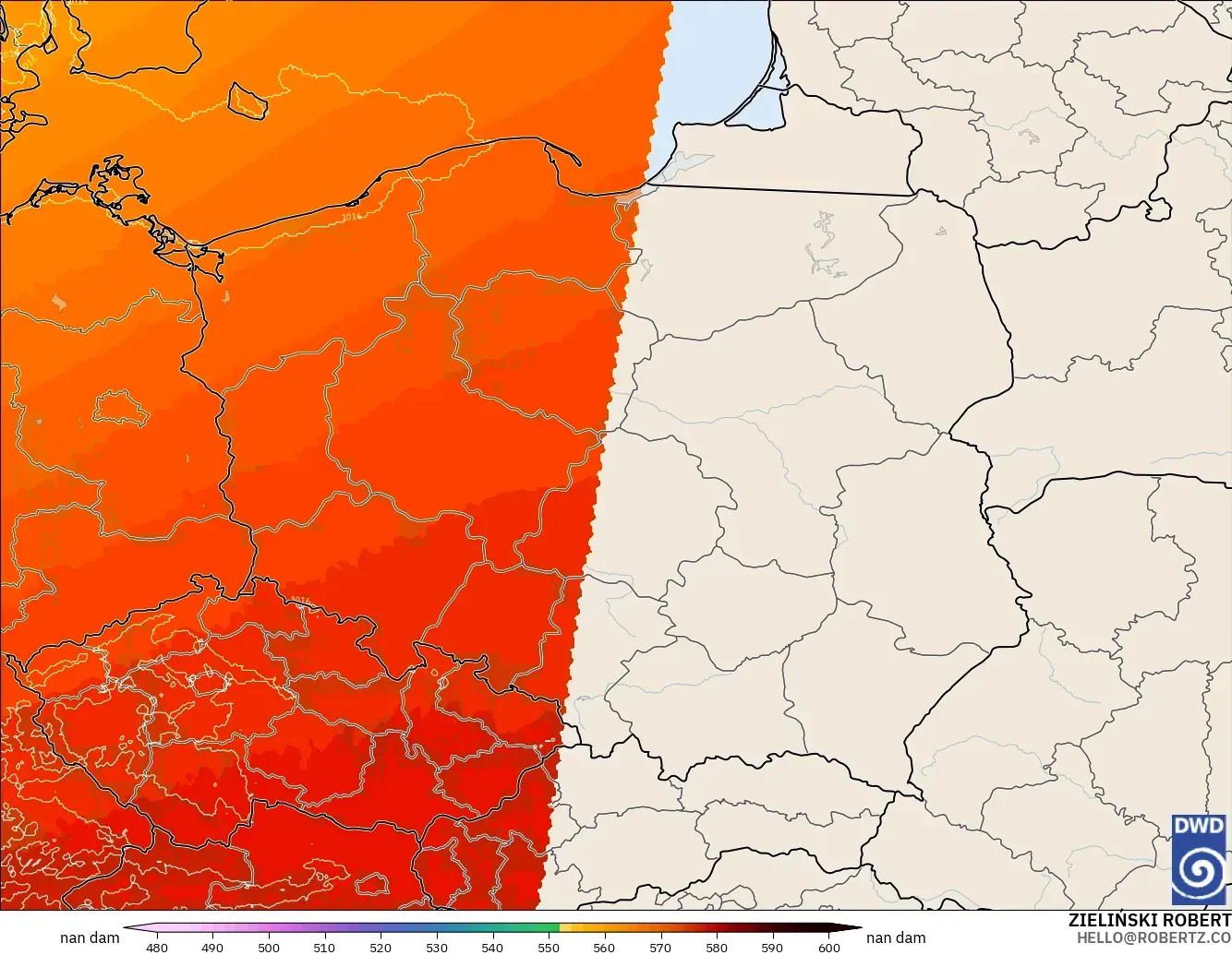 ICON Almanya 2 km model - Polonya, 500 hPa’da jeopotansiyel yükseklik