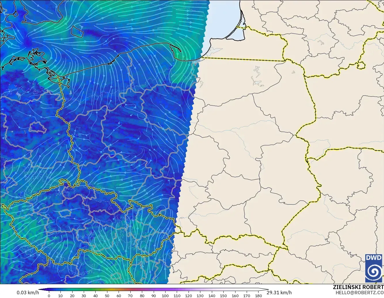 ICON Almanya 2 km model - Polonya, 10 m Rüzgâr