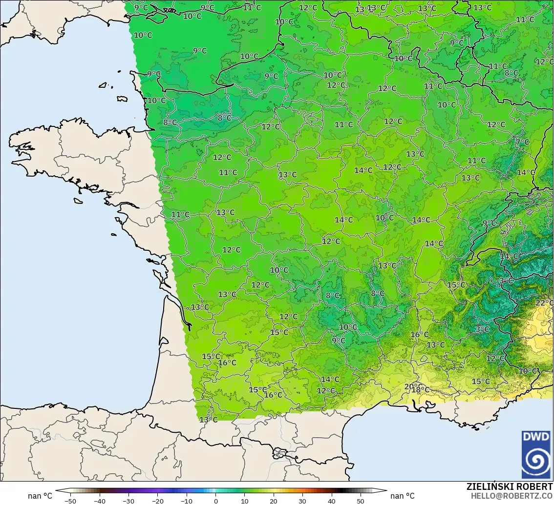 ICON Almanya 2 km model - Fransa, 850 hPa Sıcaklık