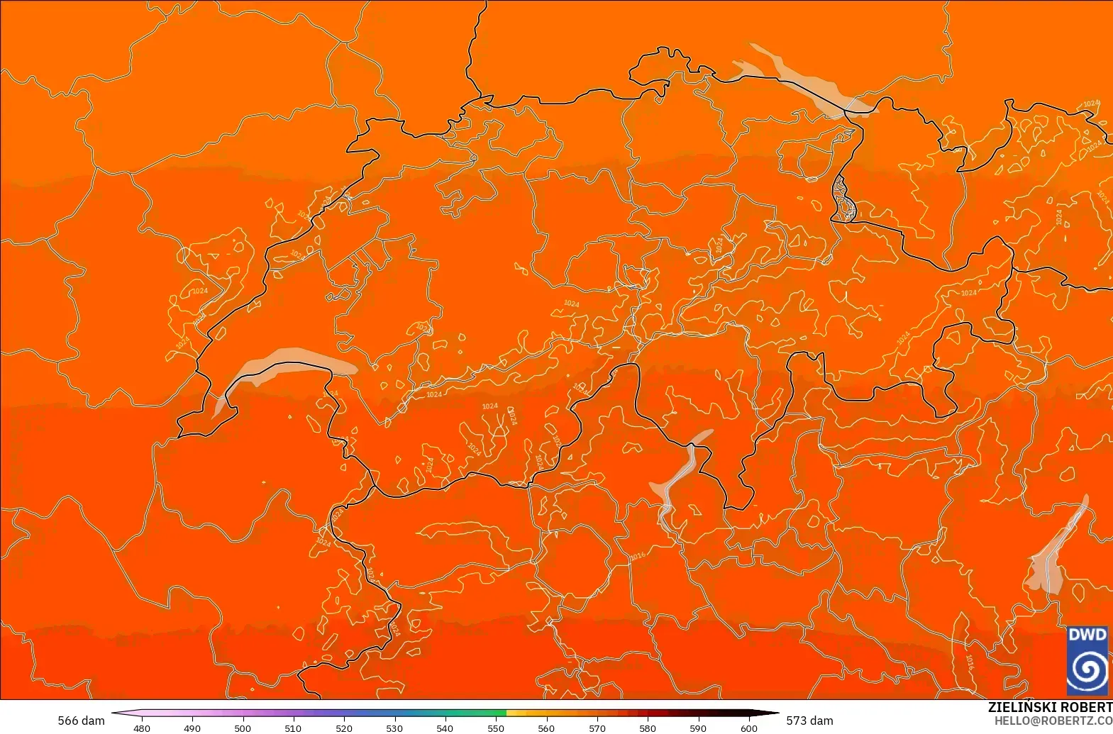 ICON Almanya 2 km model - İsviçre, 500 hPa’da jeopotansiyel yükseklik