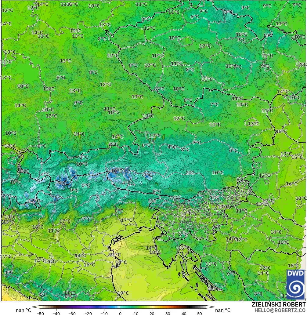 ICON Almanya 2 km model - Avusturya, 2 m Çiy Noktası