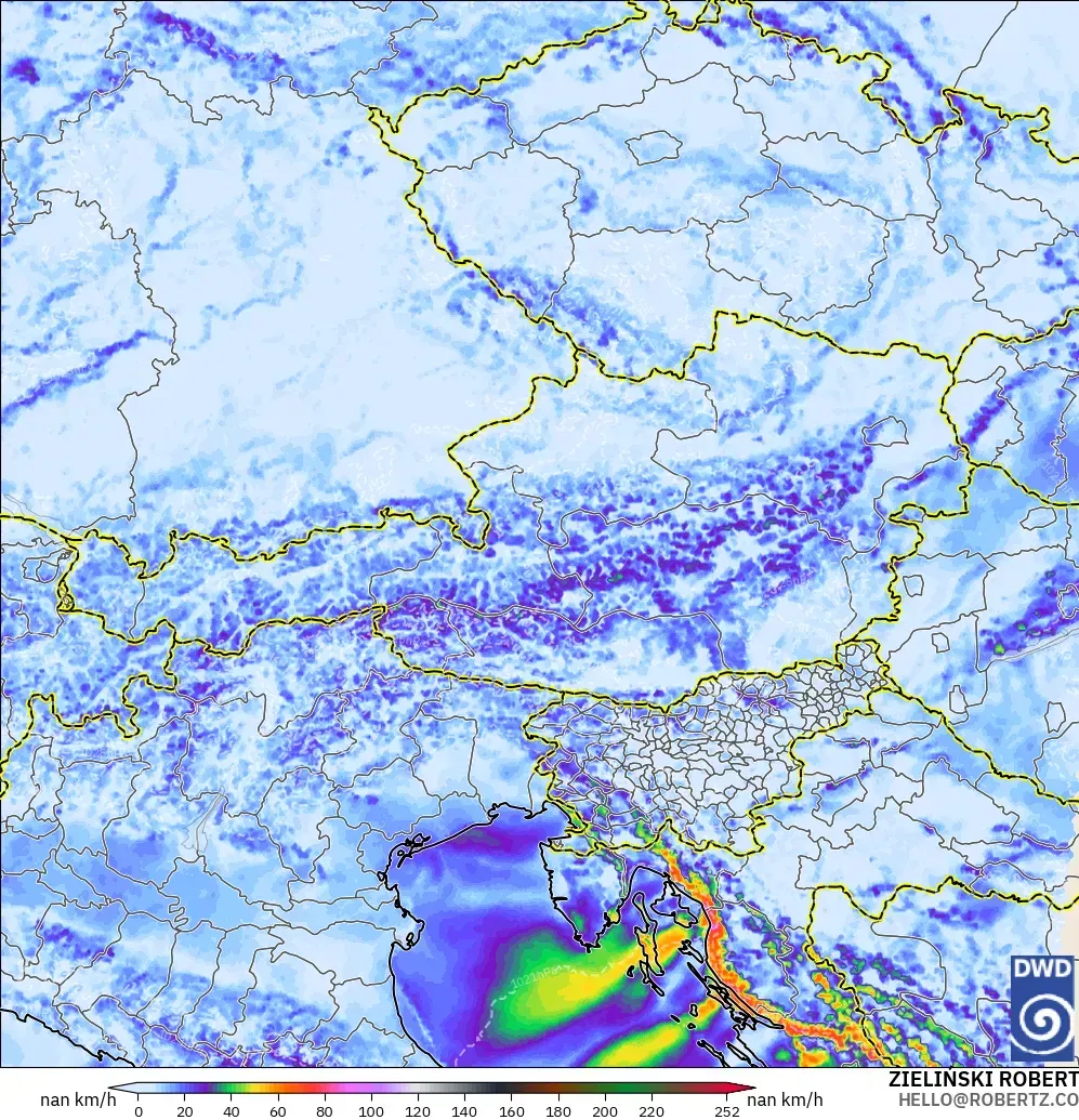 ICON Almanya 2 km model - Avusturya, En Yüksek Rüzgâr