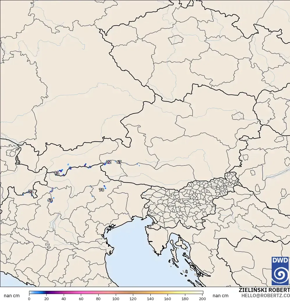 ICON Almanya 2 km model - Avusturya, Kar Kalınlığı