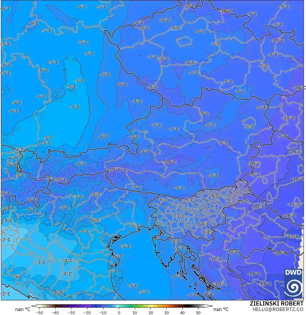 ICON Almanya 2 km model - Avusturya, 500 hPa Sıcaklık
