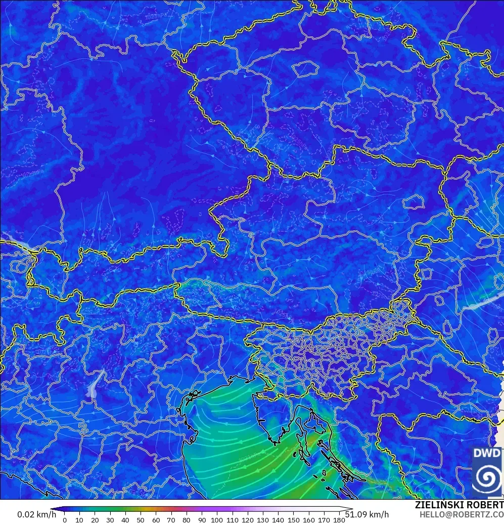 ICON Almanya 2 km model - Avusturya, 10 m Rüzgâr
