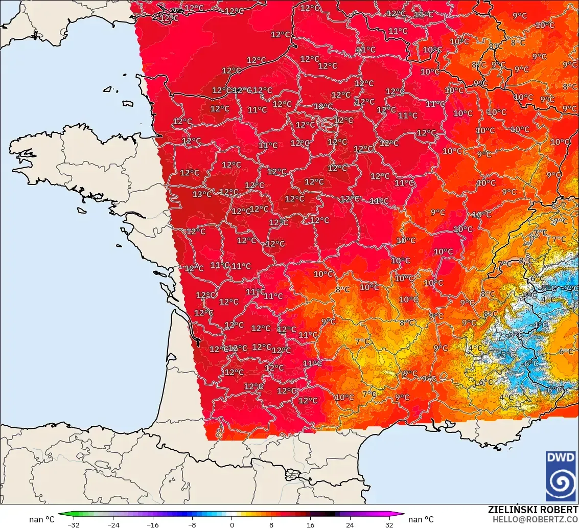 ICON Almanya 2 km model - Fransa, 850 hPa Sıcaklık Anomalisi