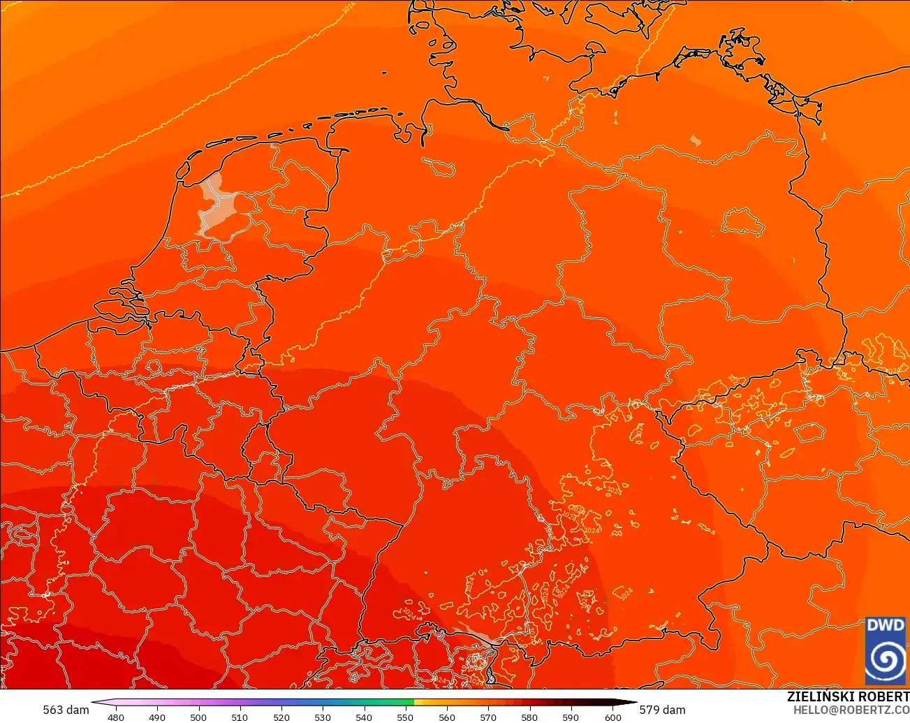 ICON Almanya 2 km model - Almanya, 500 hPa’da jeopotansiyel yükseklik