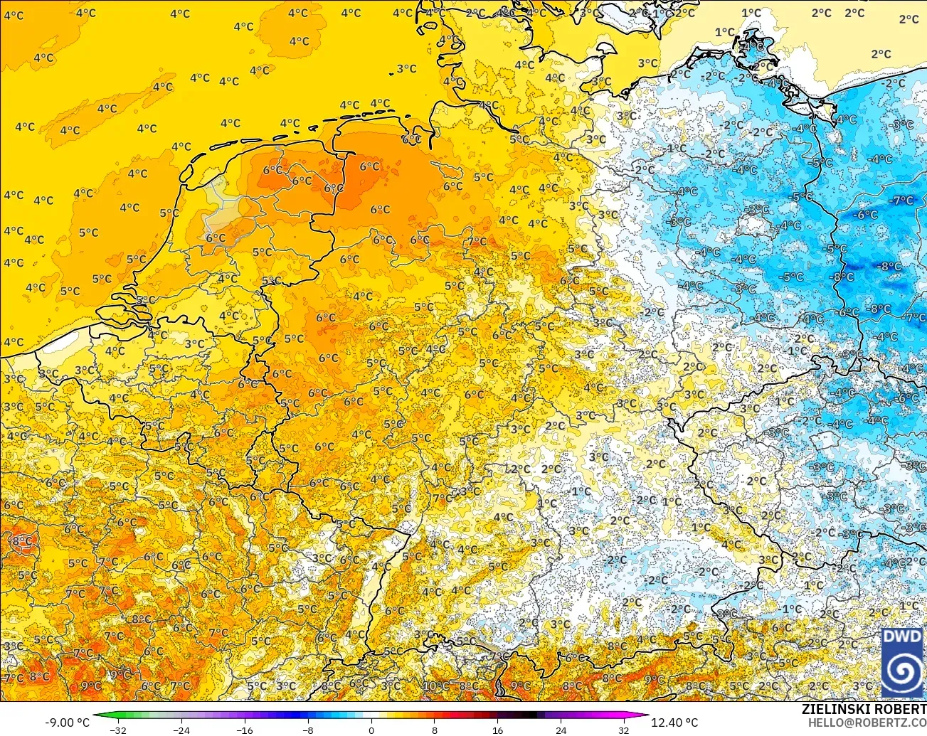 ICON Almanya 2 km model - Almanya, 2 m Sıcaklık Anomalisi
