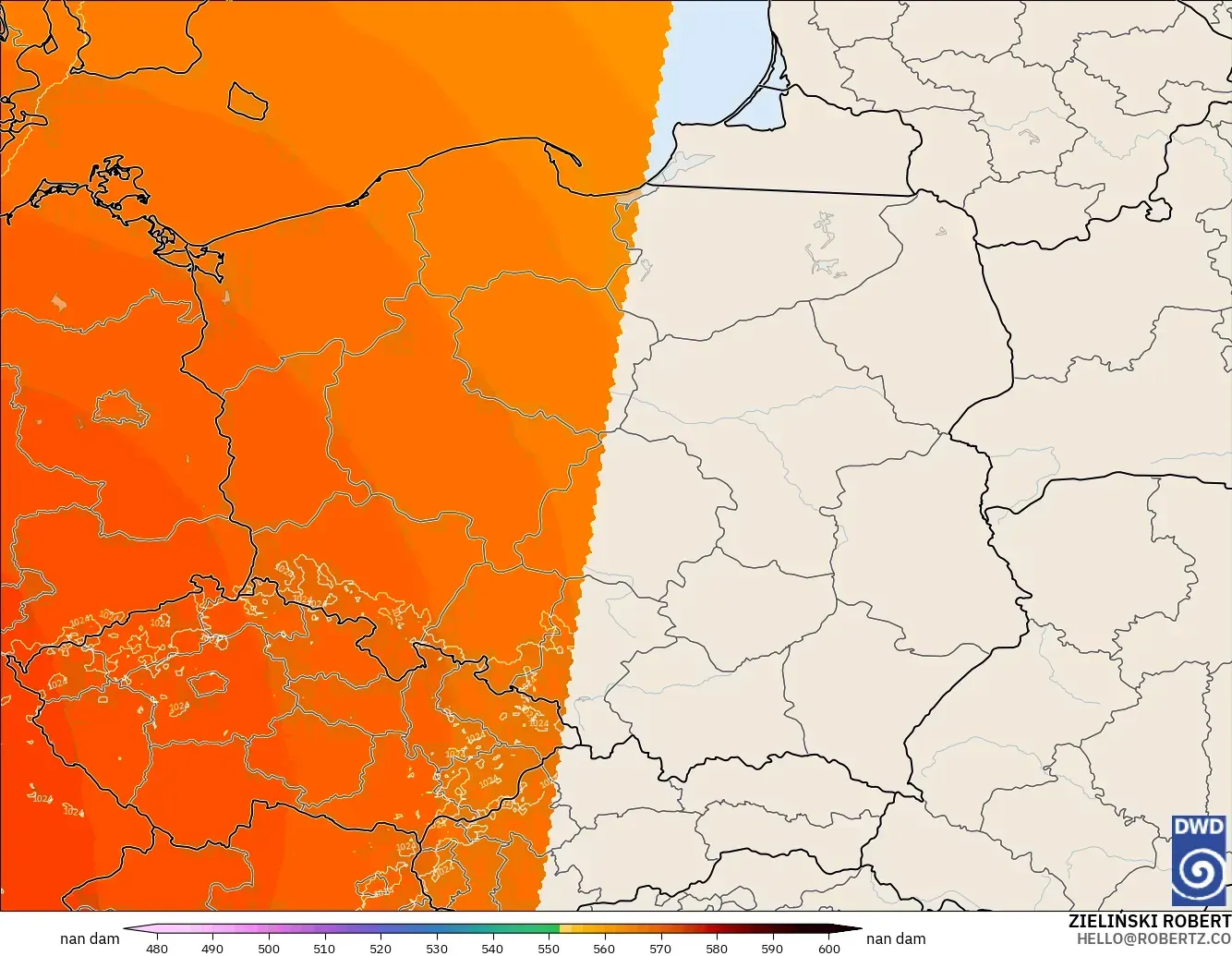 ICON Almanya 2 km model - Polonya, 500 hPa’da jeopotansiyel yükseklik