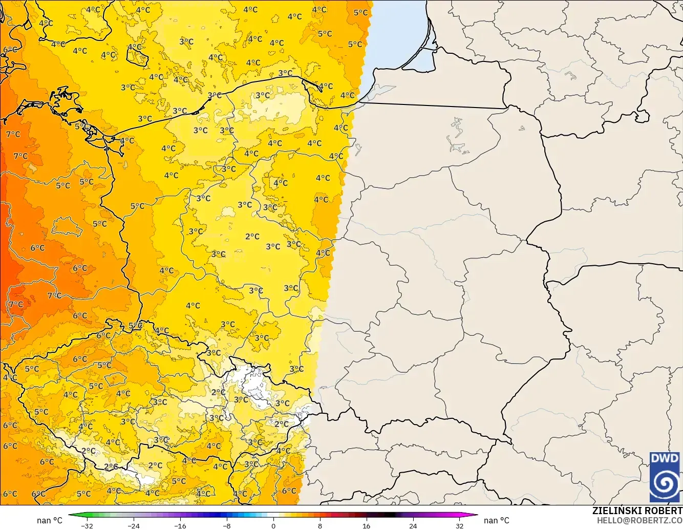 ICON Almanya 2 km model - Polonya, 850 hPa Sıcaklık Anomalisi