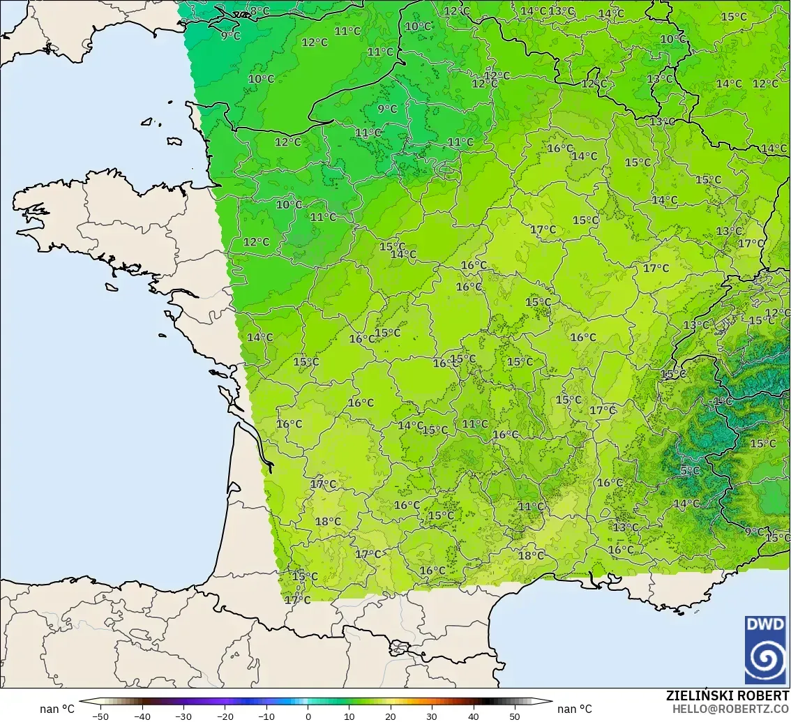 ICON Almanya 2 km model - Fransa, 850 hPa Sıcaklık