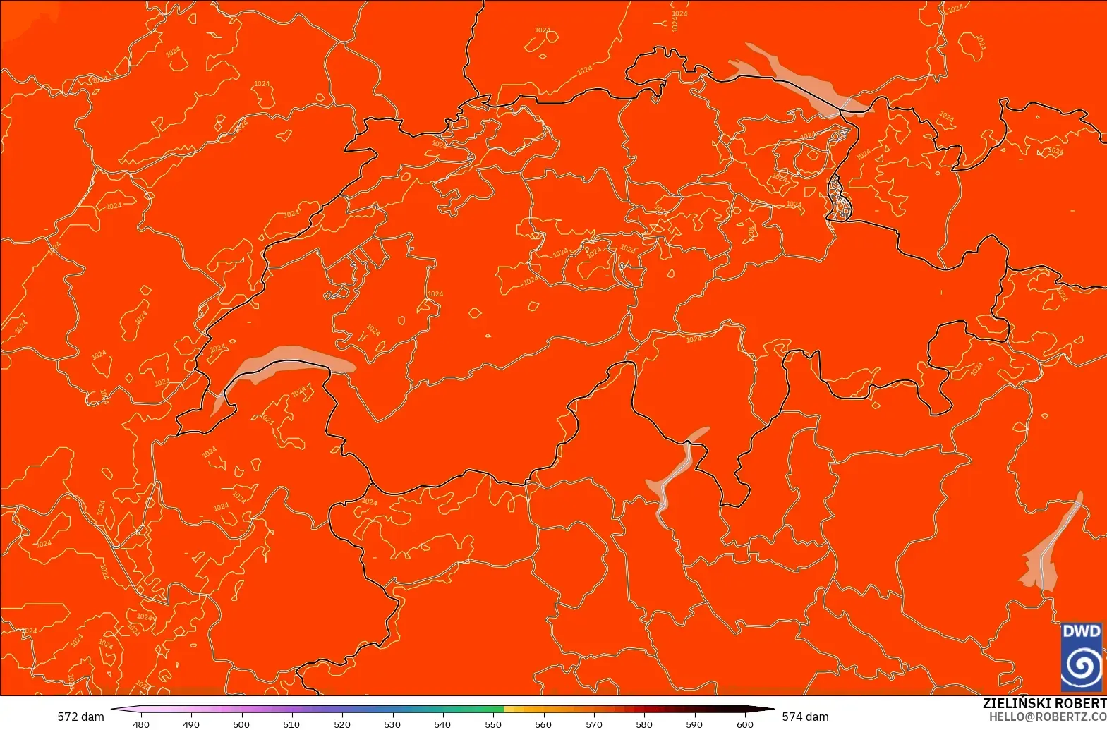 ICON Almanya 2 km model - İsviçre, 500 hPa’da jeopotansiyel yükseklik