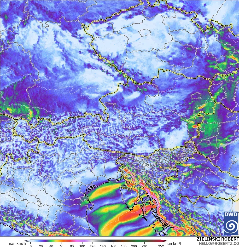 ICON Almanya 2 km model - Avusturya, En Yüksek Rüzgâr