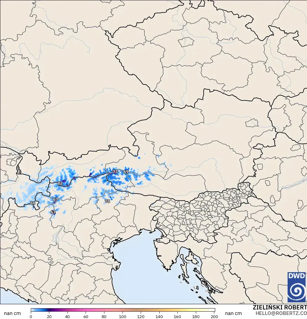 ICON Almanya 2 km model - Avusturya, Kar Kalınlığı