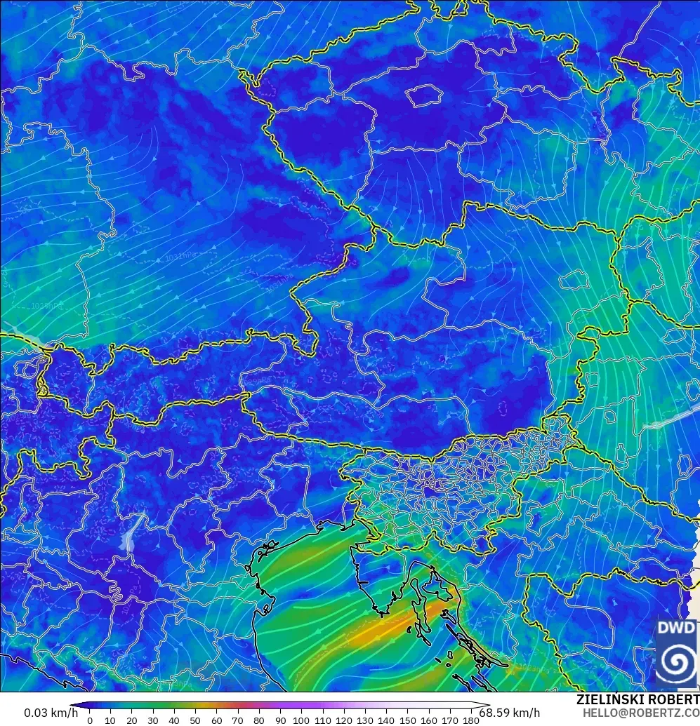 ICON Almanya 2 km model - Avusturya, 10 m Rüzgâr