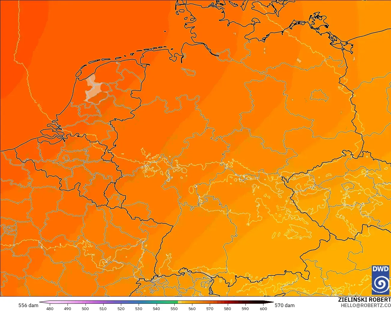 ICON Almanya 2 km model - Almanya, 500 hPa’da jeopotansiyel yükseklik