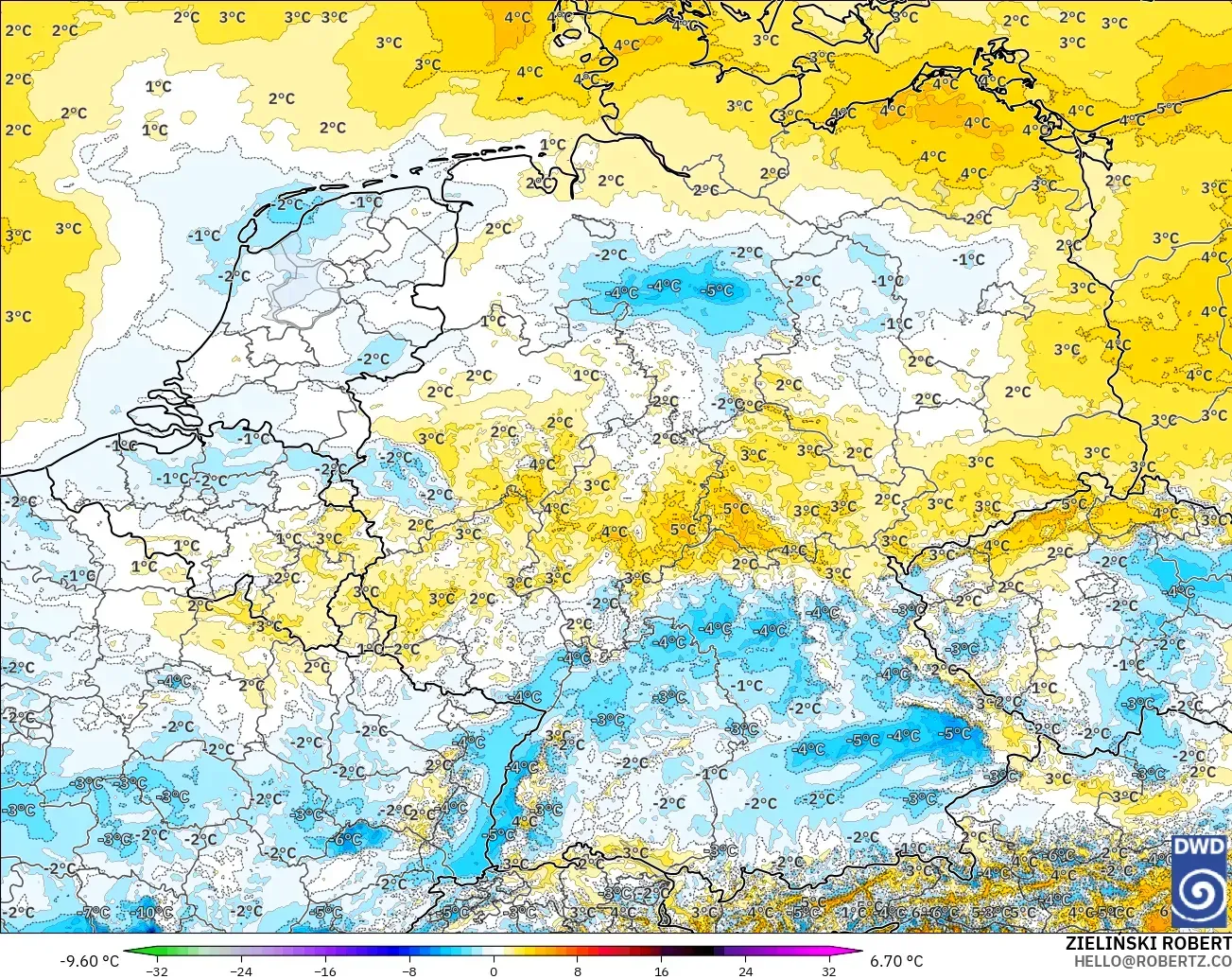 ICON Almanya 2 km model - Almanya, 2 m Sıcaklık Anomalisi