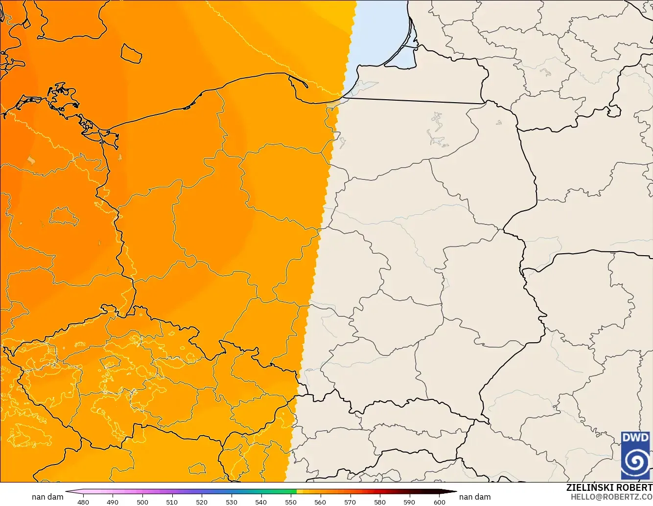 ICON Almanya 2 km model - Polonya, 500 hPa’da jeopotansiyel yükseklik