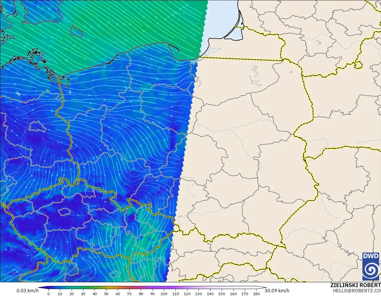 ICON Almanya 2 km model - Polonya, 10 m Rüzgâr