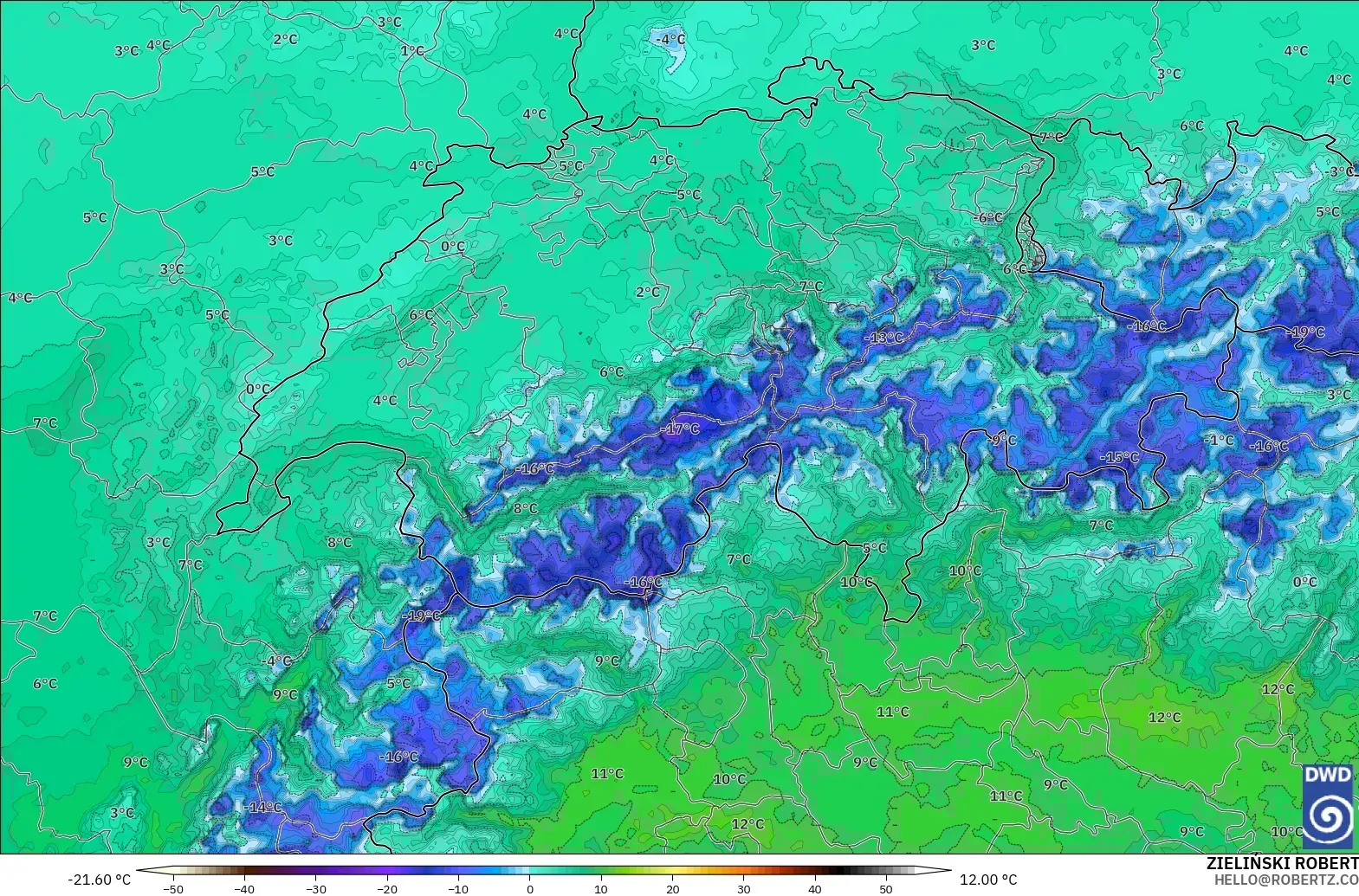 ICON Almanya 2 km model - İsviçre, 2 m Çiy Noktası