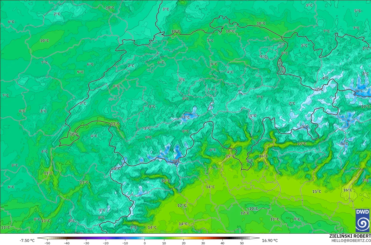 ICON Almanya 2 km model - İsviçre, 2 m Sıcaklık