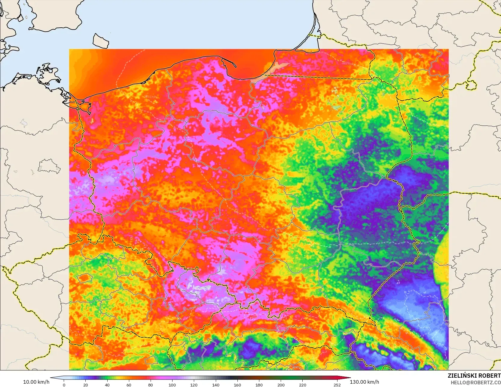 ICON Polonya 2 km model - Polonya, En Yüksek Rüzgâr