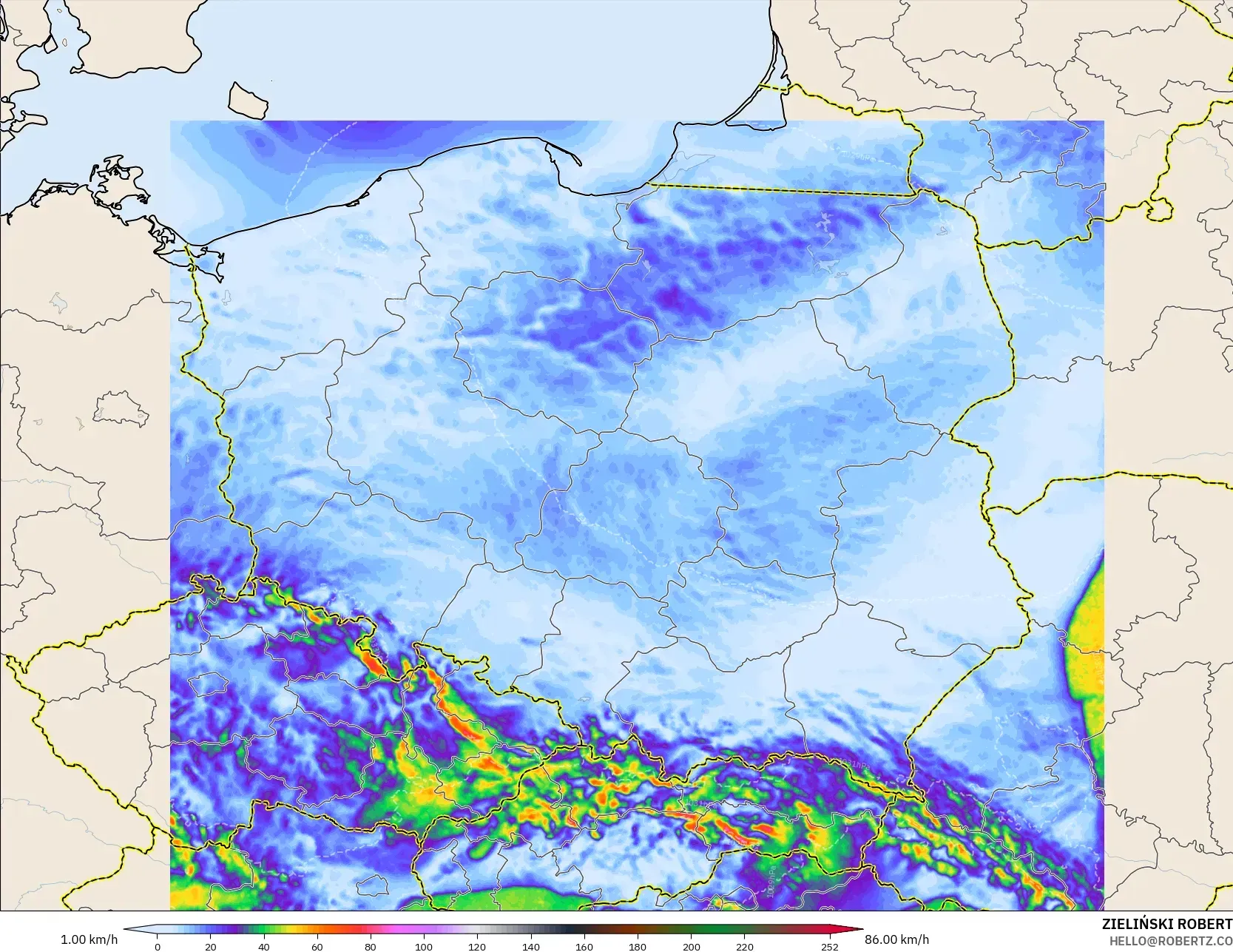 ICON Polonya 2 km model - Polonya, Rüzgâr Esintileri