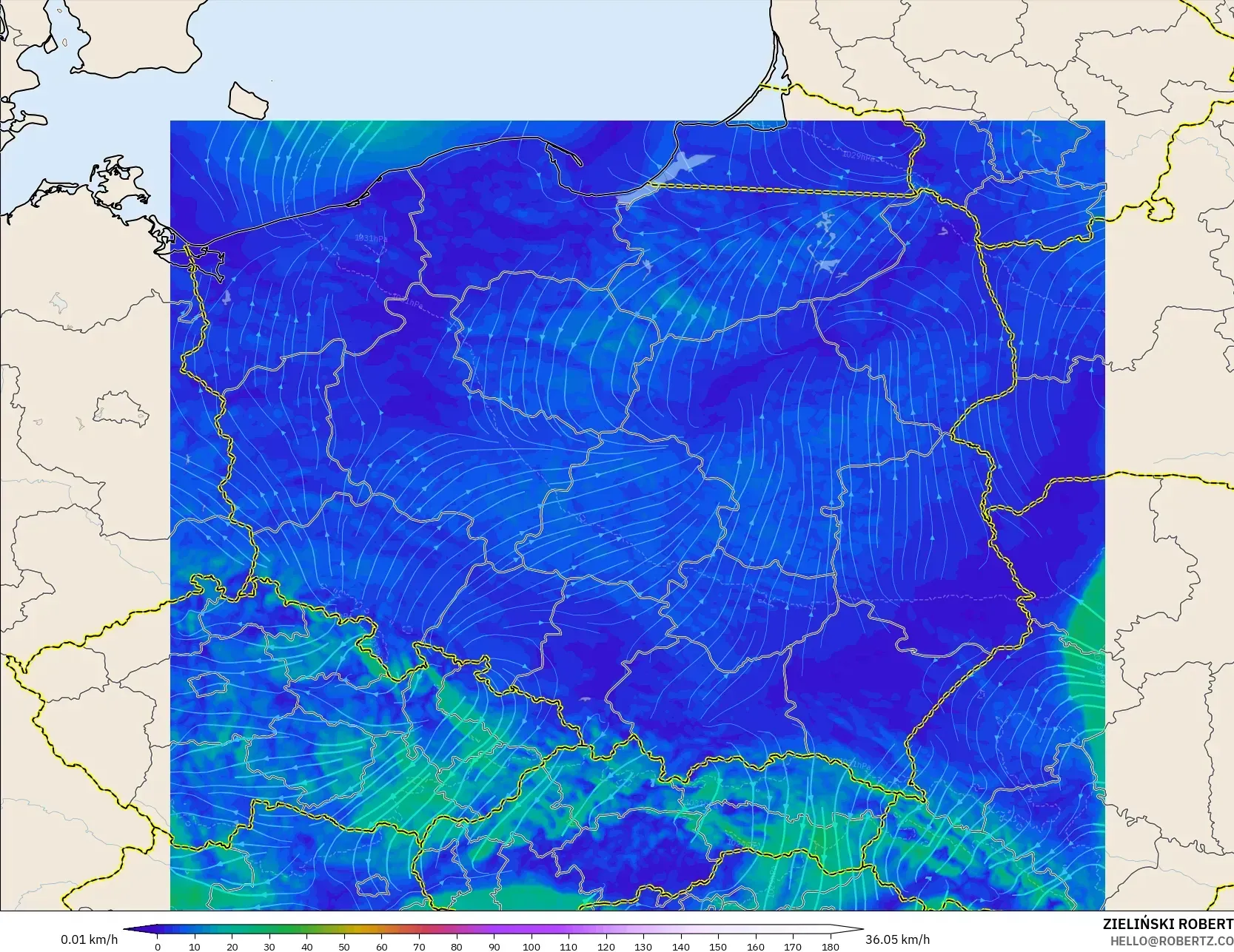 ICON Polonya 2 km model - Polonya, 10 m Rüzgâr