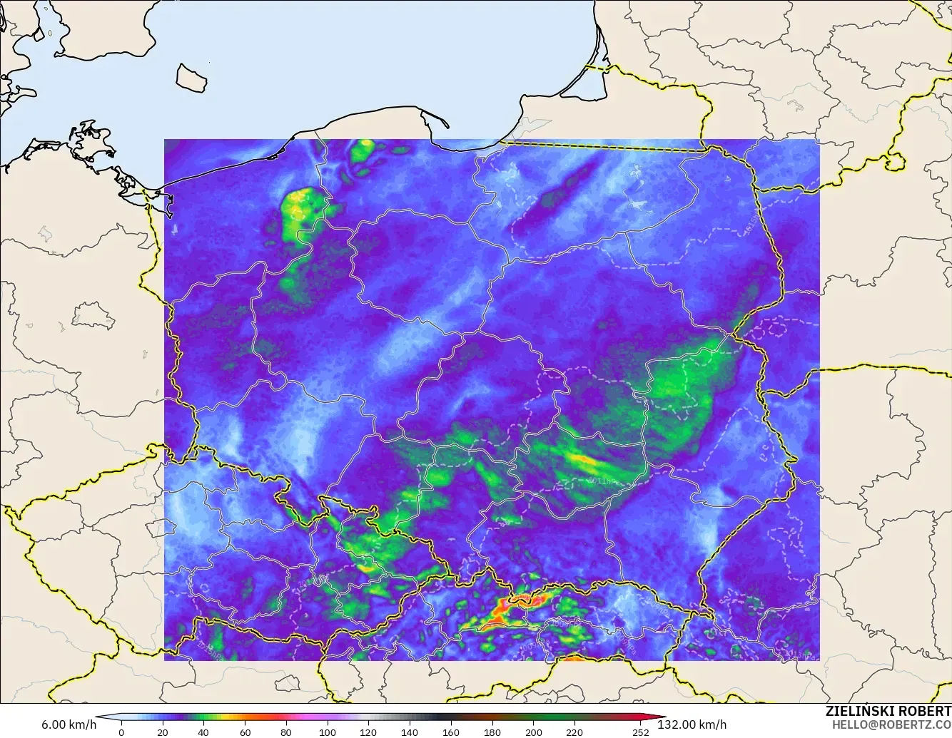 ICON Polonya 2 km model - Polonya, En Yüksek Rüzgâr