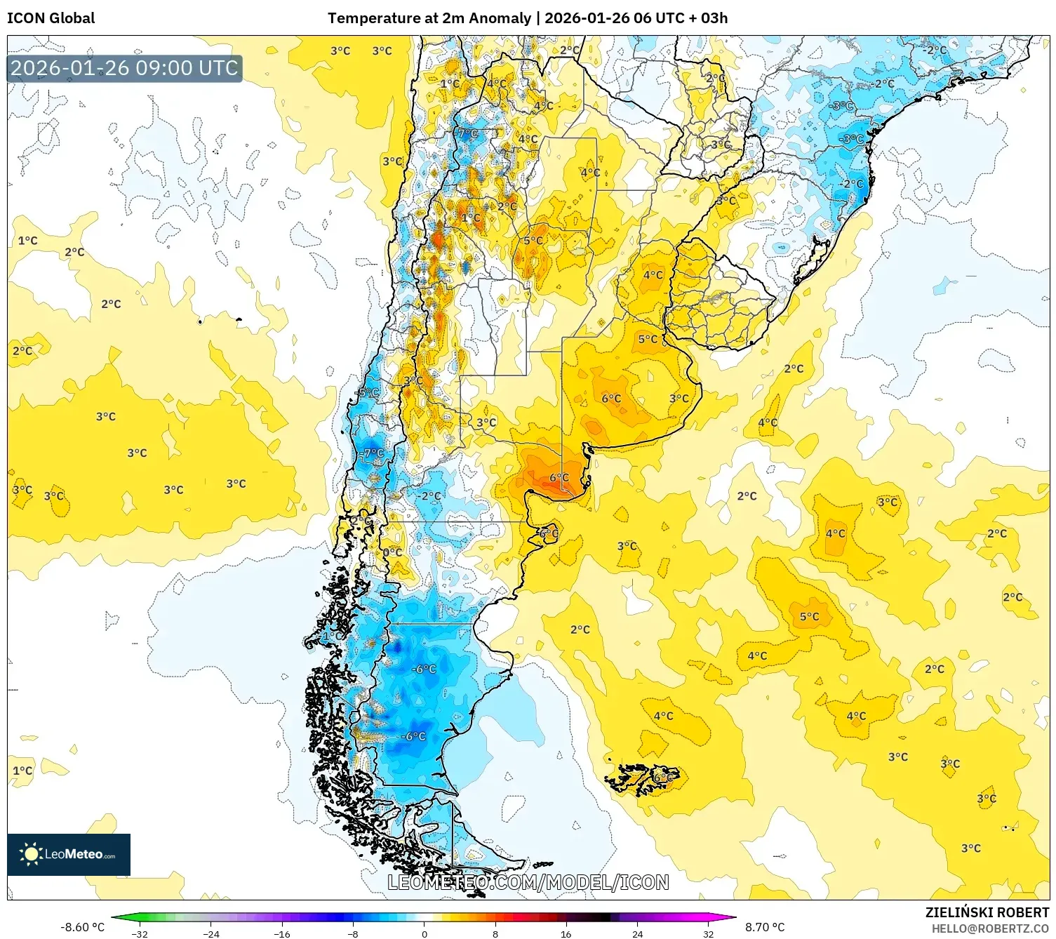 ICON model - Arjantin, 2 m Sıcaklık Anomalisi